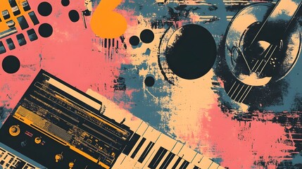 Poster - Vibrant Digital Abstract Music Composition with Colorful Shapes and Elements