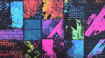 Aufkleber - Vibrant Graffiti-Inspired Abstract Wall Art with Colorful Splatter Patterns and Textured Backgrounds