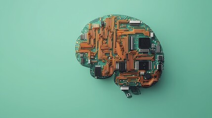 Poster - Whimsical 3D Illustration of a Brain Composed of Circuitry Elements