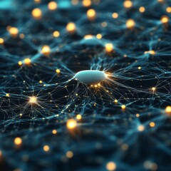 Poster - A close up of a cluster of glowing dots that resemble a brain. Concept of complexity and interconnectedness, as the dots are arranged in a way that resembles neural networks