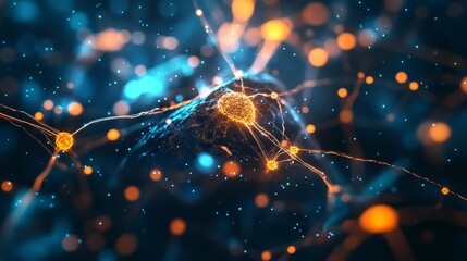 Poster - explore the captivating world of neurons in a stunning abstract visualization featuring glowing conn
