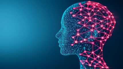 Poster - Abstract Portrait of a Head Composed of Neon Network Connections