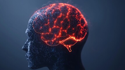 Fototapete - Abstract Cybernetic Head Representation with Illuminated Neural Patterns