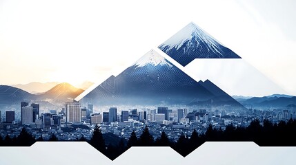Poster - Artistic Illustration of City Skyline with Abstract Mountain Design
