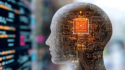Poster - Artistic Human Silhouette with Circuit Board Design and Processor