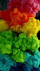 Poster - Super Slow Motion of Colored Paints Mixing in Water. Isolated on Black Background. Filmed on High Speed Cinema Camera, 1000fps. Vertical Aspect Ratio.