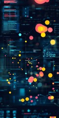 Poster - this abstract digital visualization features colorful circles and lines, representing data flow and 