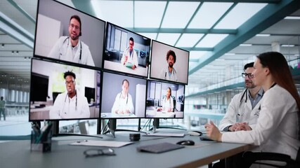 Aufkleber - Doctor In Online Video Conference. Medical Webinar