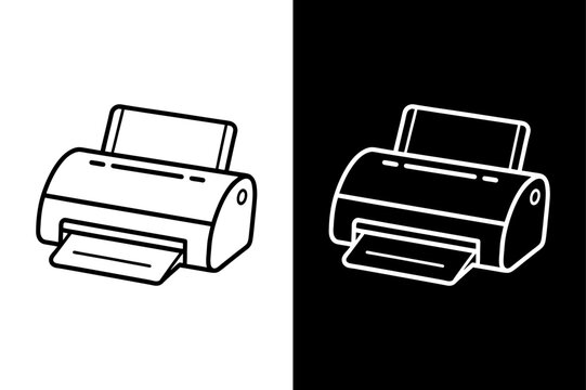 Black and White Printer Silhouette Line Icon Perfect for Office & Technology Designs.