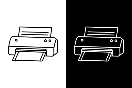 Black and White Printer Silhouette Line Icon Perfect for Office & Technology Designs.