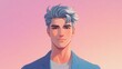 © Akash - Elegant man in pastel cyan suit with silver hair and blue eyes