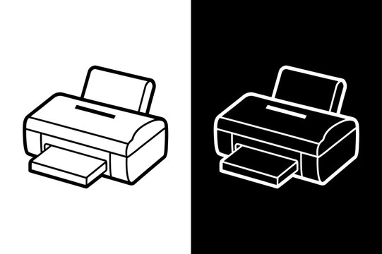 Black and White Printer Silhouette Line Icon Perfect for Office & Technology Designs.