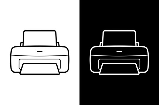 Simple Printer Doodle Line Icon High-Quality Black and White Silhouette Vector.