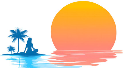 Poster - Tranquil sunset scene with silhouette meditating by the water