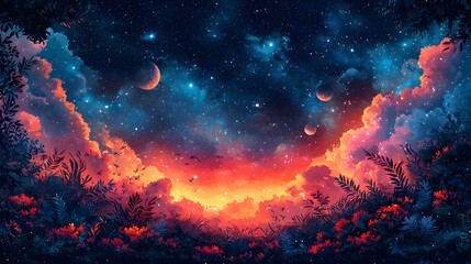 Poster - glowing celestial frame with starry galaxy inspired background