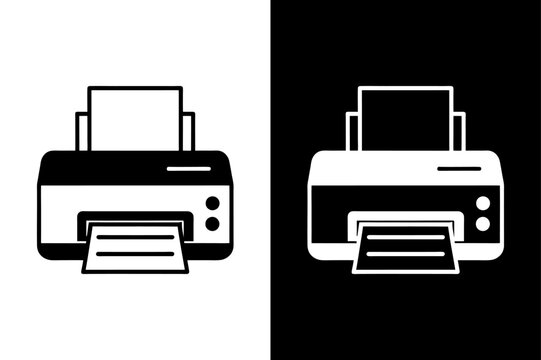  Doodle Printer Silhouette Vector Icon Black and White Background.