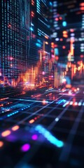 Poster - Futuristic Abstract Visualization of Digital Data Trends and Financial Market Analytics