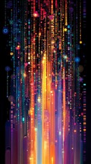Poster - Vibrant Abstract Digital Art Creating a Colorful Light Cascade on a Dark Background