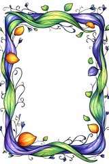 Aufkleber - Floral frame leaves, vines, blossoms, and petals forming a border, isolated on white background