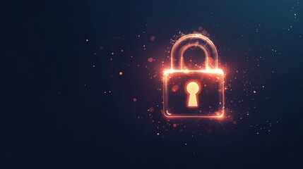 Poster - A glowing lock icon with sparkles on a dark background symbolizes security and protection. Ideal for digital safety, privacy, and technology themes.