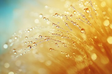Poster - Beautiful Close-up of Water Droplets on a Soft Yellow Surface