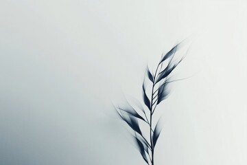 Poster - A delicate silhouette of a leafy stem gracefully stands out against a soft background, conveying tranquility and elegance. Perfect for minimalist design.