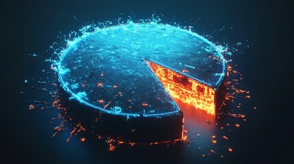 Poster - futuristic glowing pie chart illustration with blue and orange accents