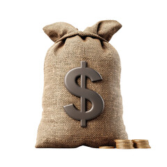 Poster - Money bag filled with coins on a white background, symbolizing wealth, finance, and savings, ideal for financial concepts and business themes.
