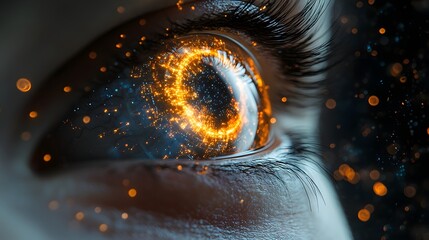 Poster - Glowing Futuristic Eye Scanning Virtual Interface Filled with Holographic Data and Analysis