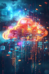 Poster - Colorful Digital Cloud Representing Data Storage and Connectivity in Modern Technology Environment