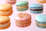 Colorful Macarons on Pink Background.