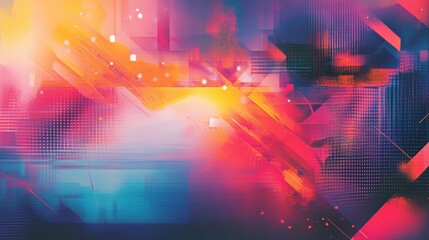 Poster - Vibrant Abstract Digital Art with Colorful Geometry and Dynamic Light Patterns