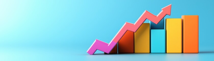 Poster - Growth Chart Depicting Progress with Colorful Bars Against a Bright Blue Background