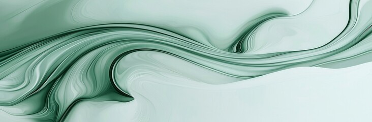 Fototapete - The illustration features a horizontal banner with modern waves, displayed in a palette of dark green, olive drab, and very dark green