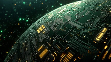 Poster - this stunning digital illustration features a detailed circuitry design on a futuristic sphere, illu