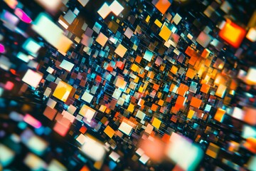 Poster - experience a mesmerizing display of colorful squares floating in motion, creating a dynamic sense of