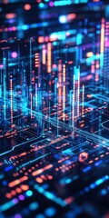 Poster - colorful abstract digital data visualization with neon lights and geometric patterns