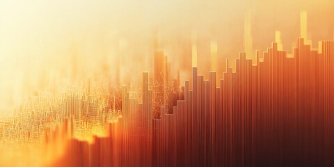 Poster - this abstract image showcases a financial data visualization with warm color tones, featuring vertic