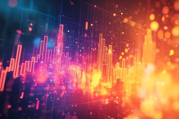 Poster - bright and colorful abstract visualization of digital data, featuring vibrant lines and shapes, idea