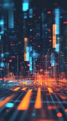 Poster - Abstract Digital Landscape with Vibrant Lights and Geometric Patterns Representing Technology