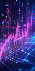 Poster - vibrant digital data visualization of financial growth trends with neon color elements