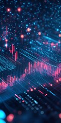 Poster - abstract data visualization with dynamic red and blue lights in a digital network environment
