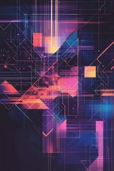 Poster - Abstract Geometric Design with Vibrant Colors and Dynamic Patterns in Digital Space