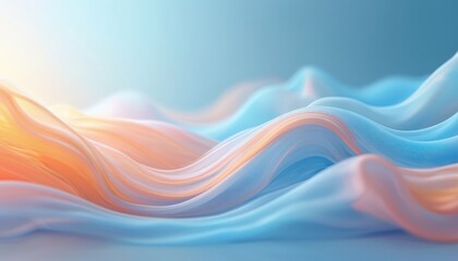 Fototapete - Abstract digital art with fluid, wavy shapes. Blue and orange hues blend in smooth curves. Light and airy aesthetic, modern design. Suitable for backgrounds, wallpapers, creative projects.
