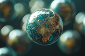 Poster - A visually stunning abstract representation of a globe showcasing Europe. This image highlights digital connections and technological themes, emphasizing the interconnected world.