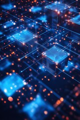 Poster - A computer chip is shown in a blue and orange color scheme