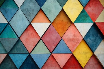 Poster - A vibrant display of colorful geometric patterns formed by triangular shapes. This unique design showcases a striking blend of colors and textures.