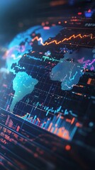 Poster - a captivating digital representation of a world map featuring data visualizations and graphs. ideal 