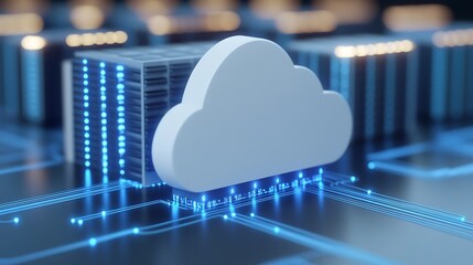 Poster - Abstract Cloud Computing Concept with Data Storage and Network Connection Illustration in Modern Digital Environment