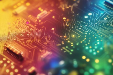 Poster - Colorful Abstract Circuit Board with Interconnected Lines and Patterns in Modern Technology